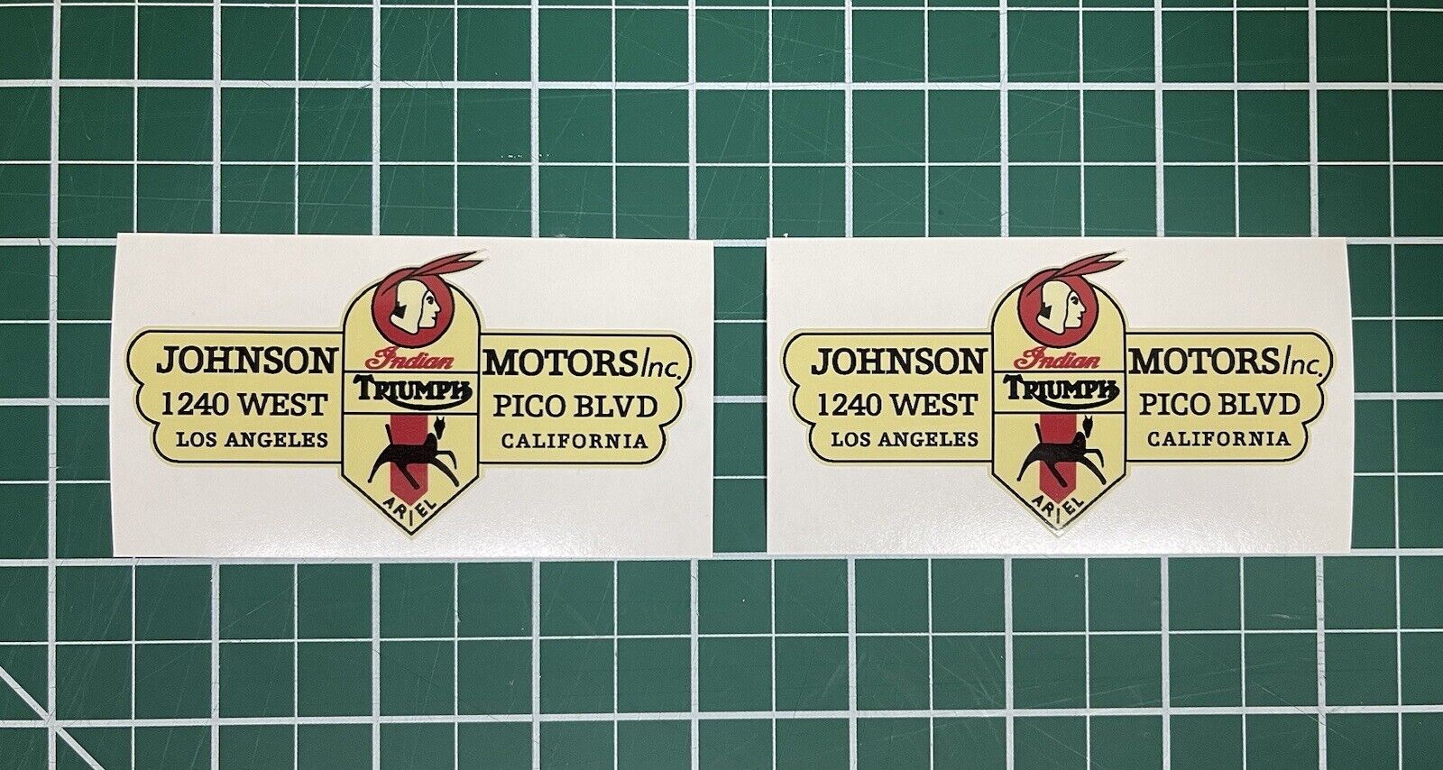 Two Small Johnson Motors New Decal Sticker Vintage Motorcycle Triumph Indian