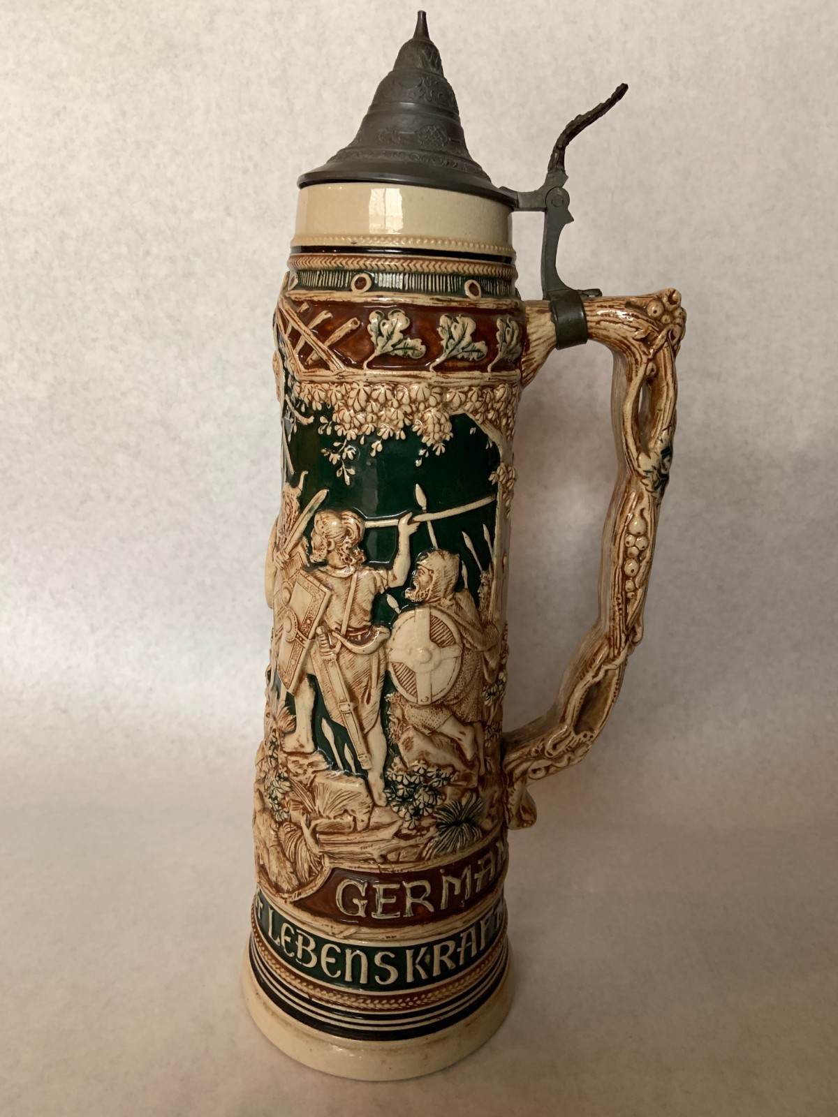 Antique Matthias Girmscheid German beer stein 1890-1910 Germanic Roman Battle