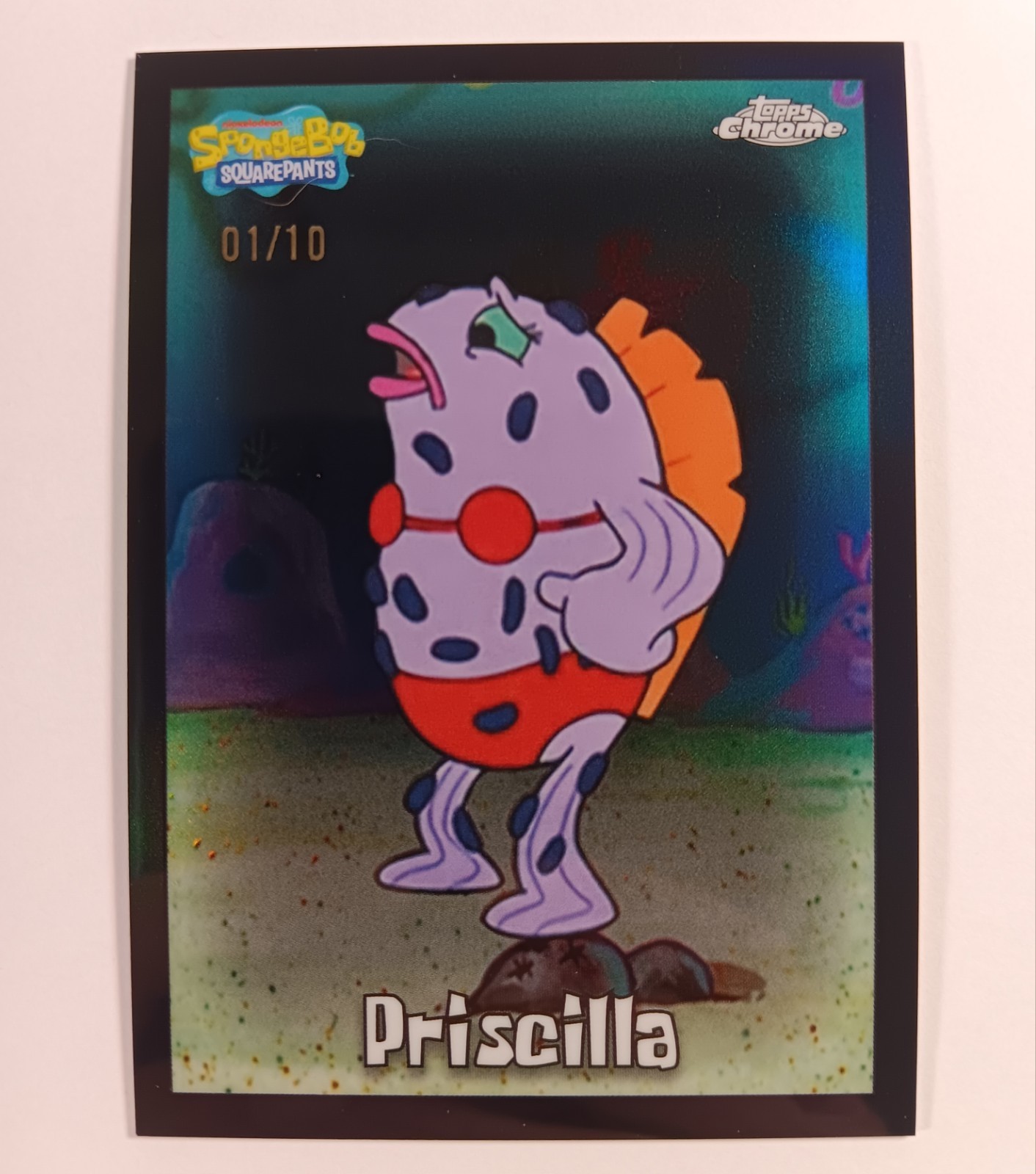 2025 Topps Chrome SpongeBob Priscilla Black Refractor #120 ALPHA Serial 01/10