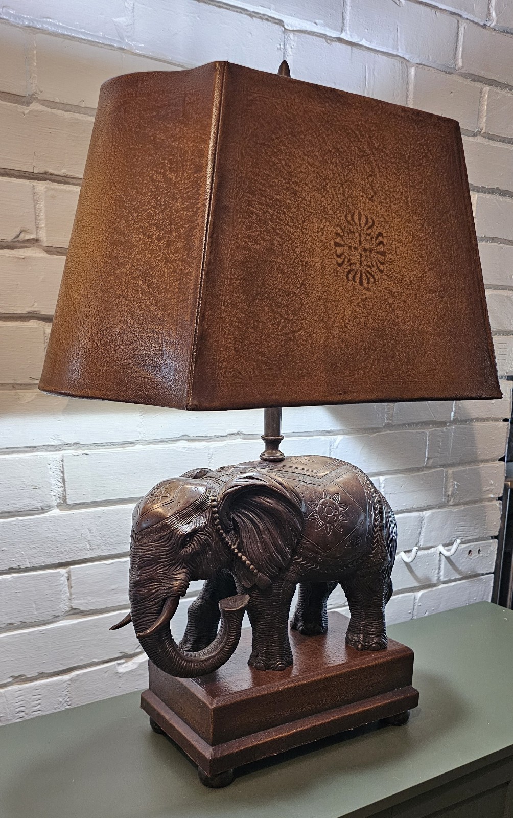 Theodore Alexander Maitland Smith Elephant Lamp Bronze Faux Leather Shade