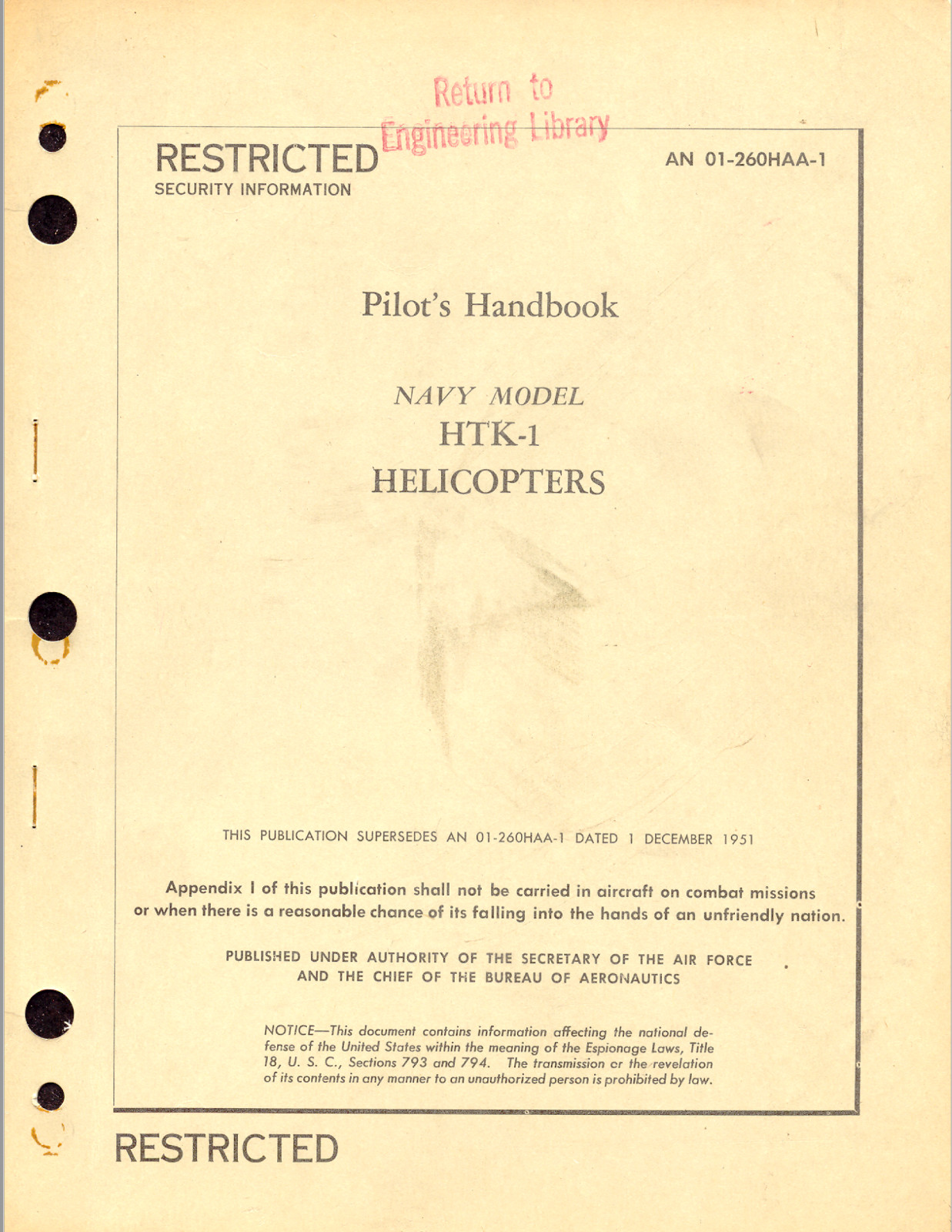 51 Page 1952 Navy Kaman HTK-1 Huskie HH-43 AN 01-260HAA-1 Pilot\'s Handbook on CD