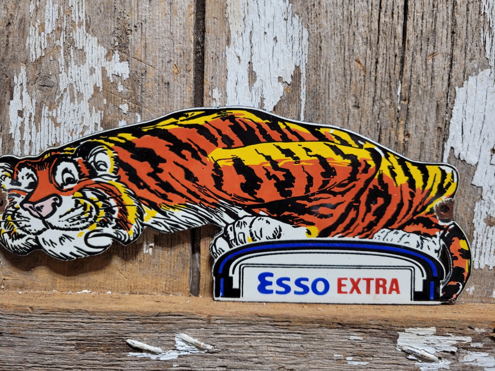 VINTAGE ESSO PORCELAIN SIGN RARE OLD GAS PUMP PLATE SERVICE STATION TIGER EXTRA