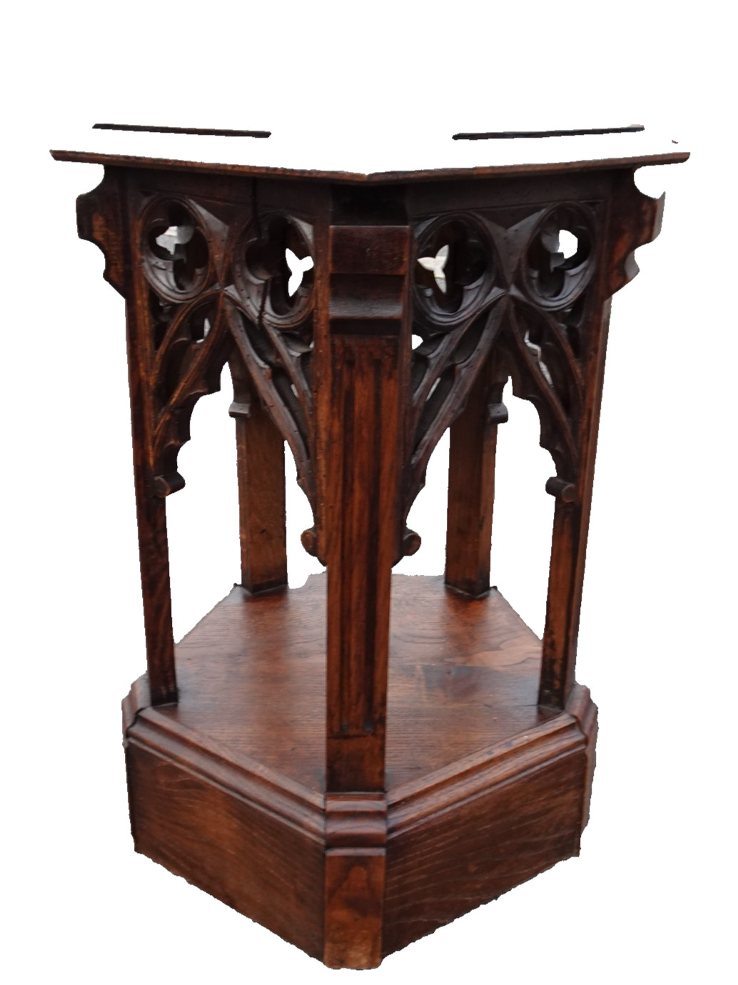 ANTIQUE ALTAR SAINT SCULPTURE STAND PEDESTAL DISPLAY GOTHIC CHURCH PLANT CARVED