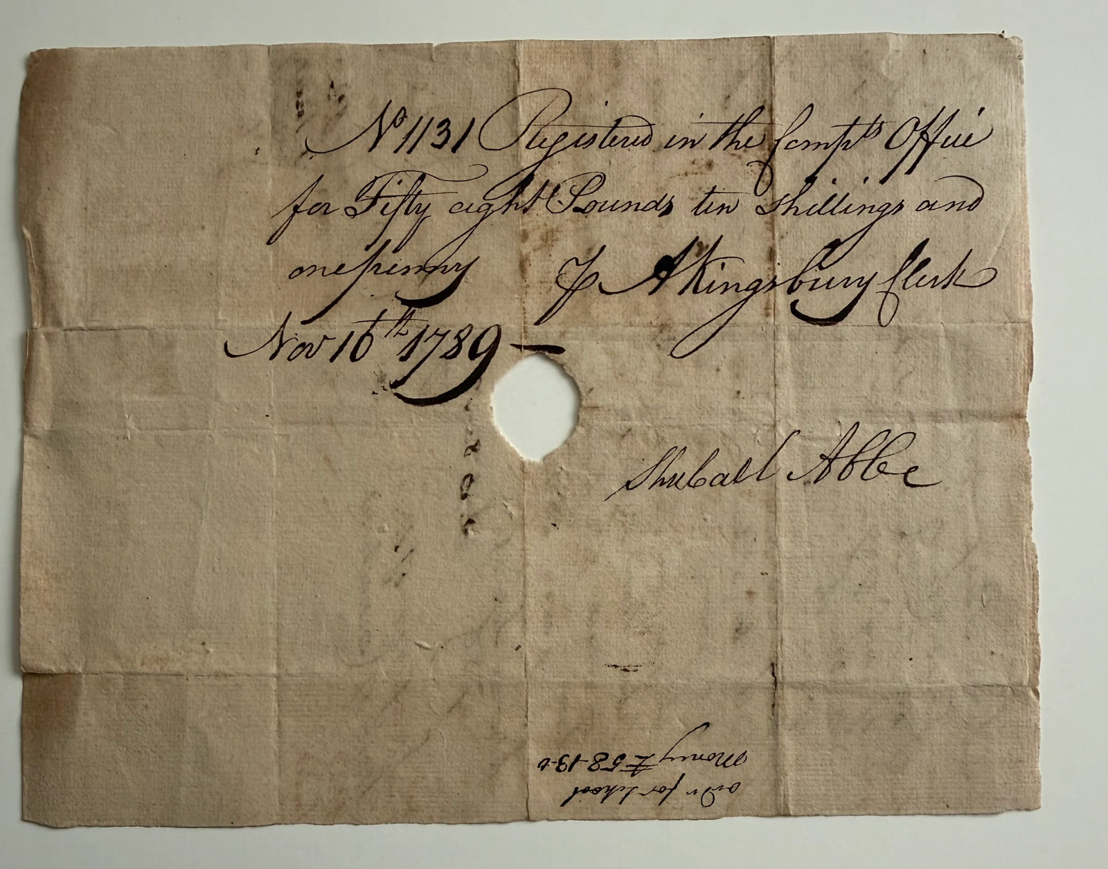 1789 William Williams, Signer of the Declaration—Connecticut Revolutionary War