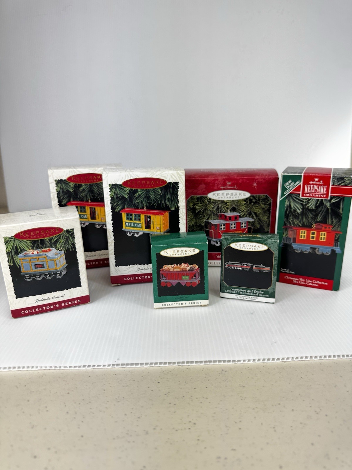 VTG Hallmark Cast Metal Tin Train Keepsake Christmas Ornaments 1992-99 Lot Of 7