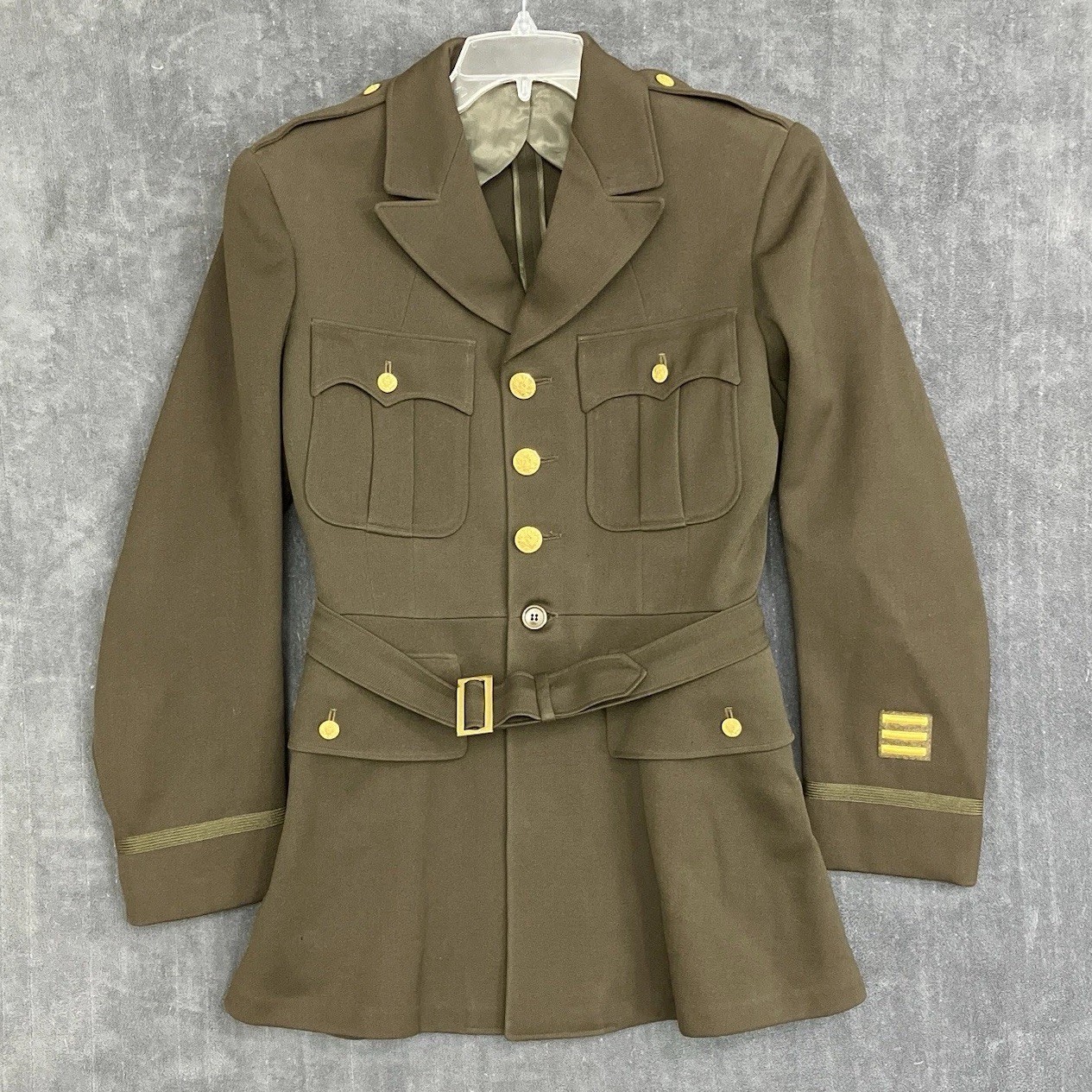 VTG US Army WWII Officer Dress Jacket Men 38 L Green Military Uniform 1942 Tunic