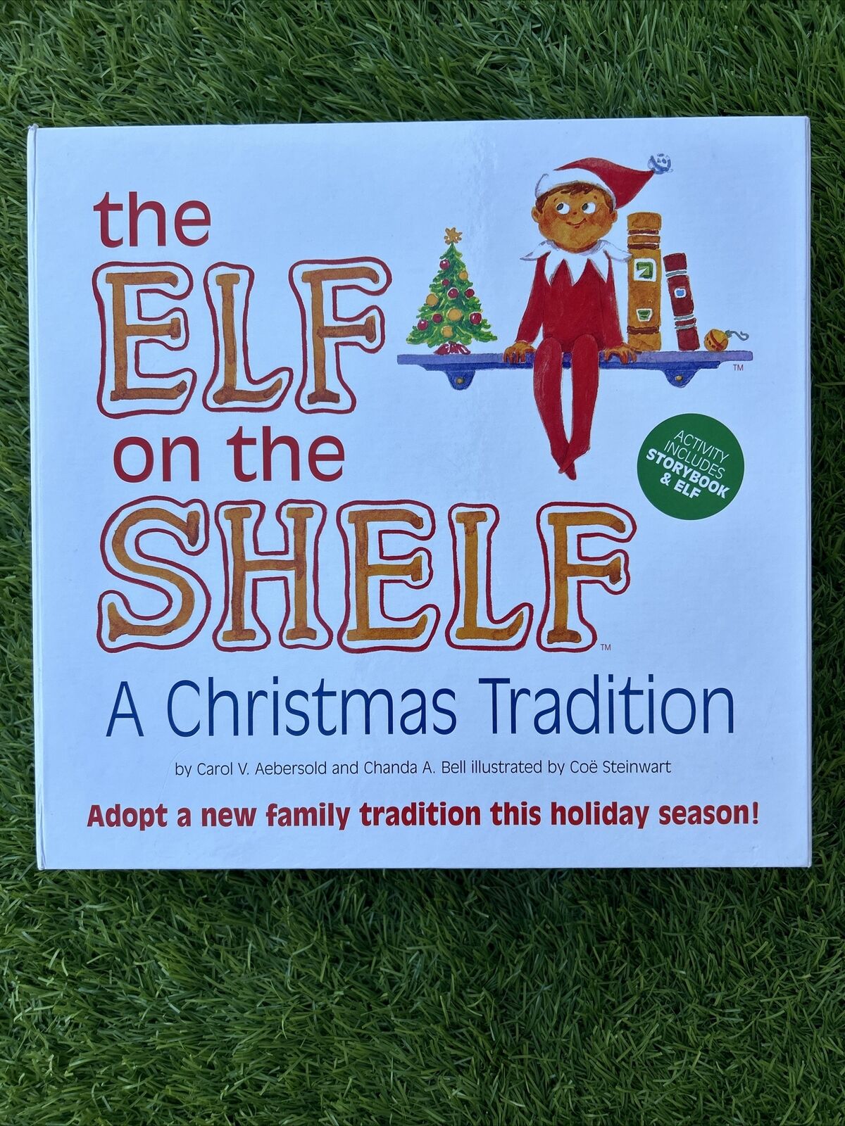Elf on the Shelf Christmas Tradition Blue Eyes Brown Hair Boy and Book In Box