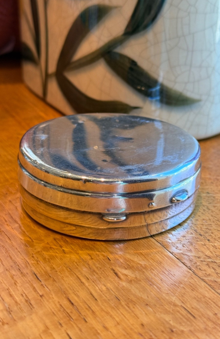 Vintage Sterling Silver Round Hinged Box Compact Pill Trinket Box 2.75 in