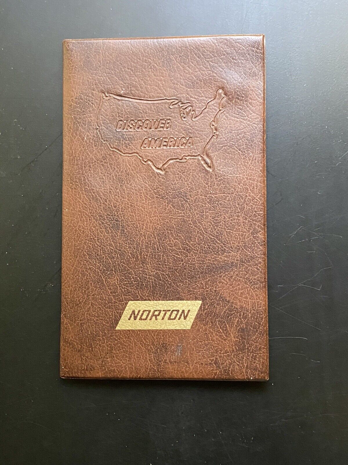 Norton Vintage Discover America Pocket Road Atlas Faux Brown Leather Holder