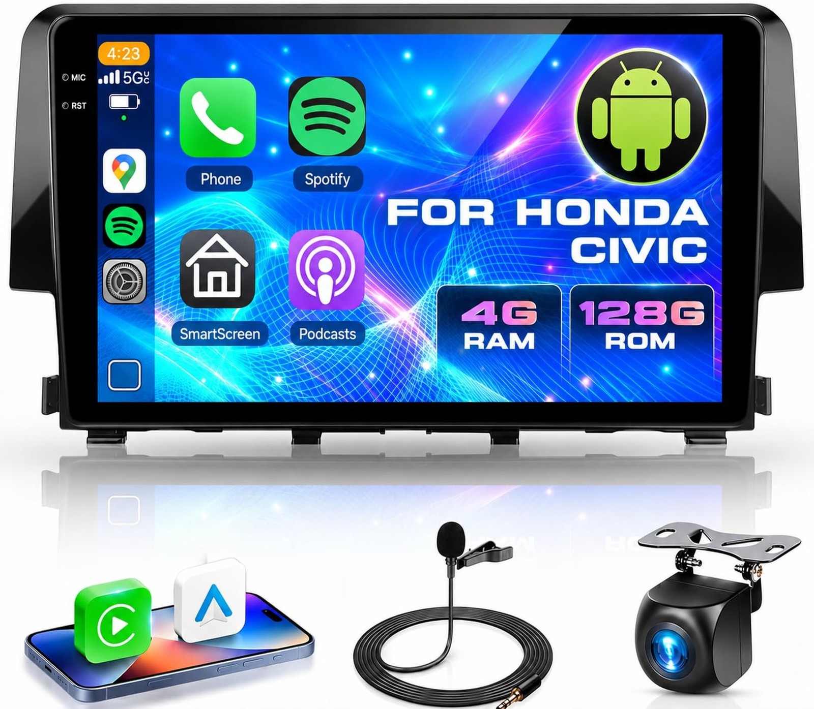 4G+128G 5GhzWIFI for Honda Civic 2016-2021 Radio 9 Inch Touchscreen 4G+ 128G