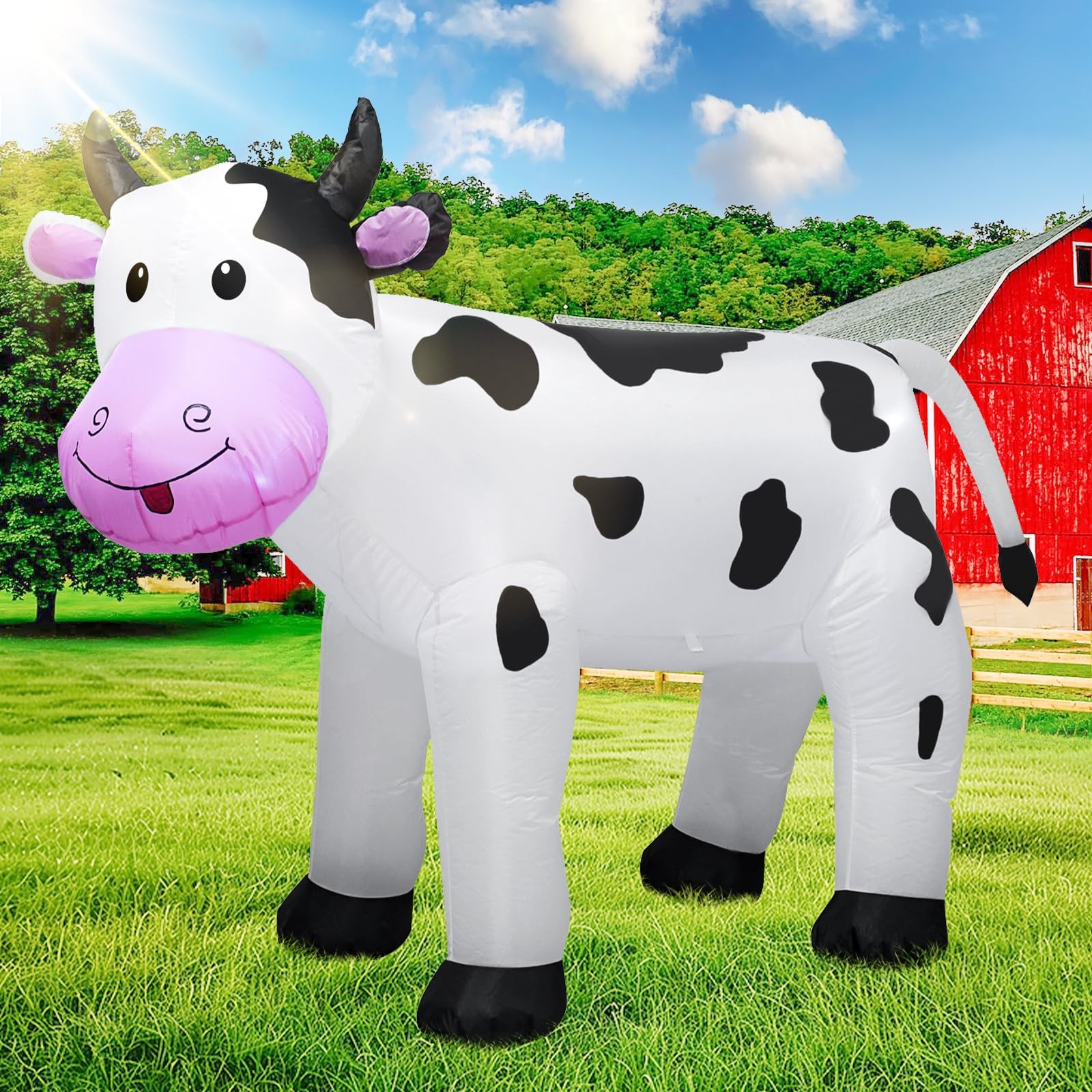 TRMESIA 6FT Cute Animal Milk Cow Inflatable Blow Up Spring Farm Cow Outdoor