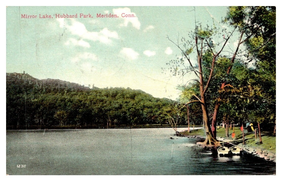 1908 Mirror Lake Hubbard Park Meriden Connecticut Vintage Postcard