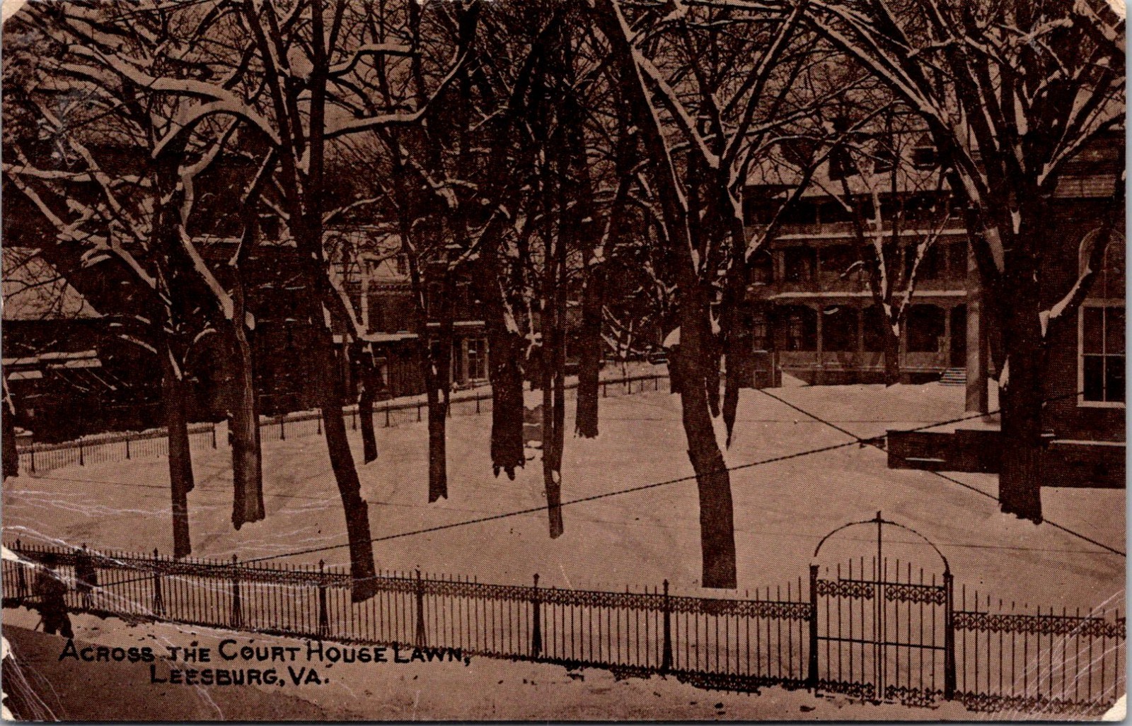 Snowy View Across the Court House Lawn, Leesburg VA c1911 Vintage Postcard E87