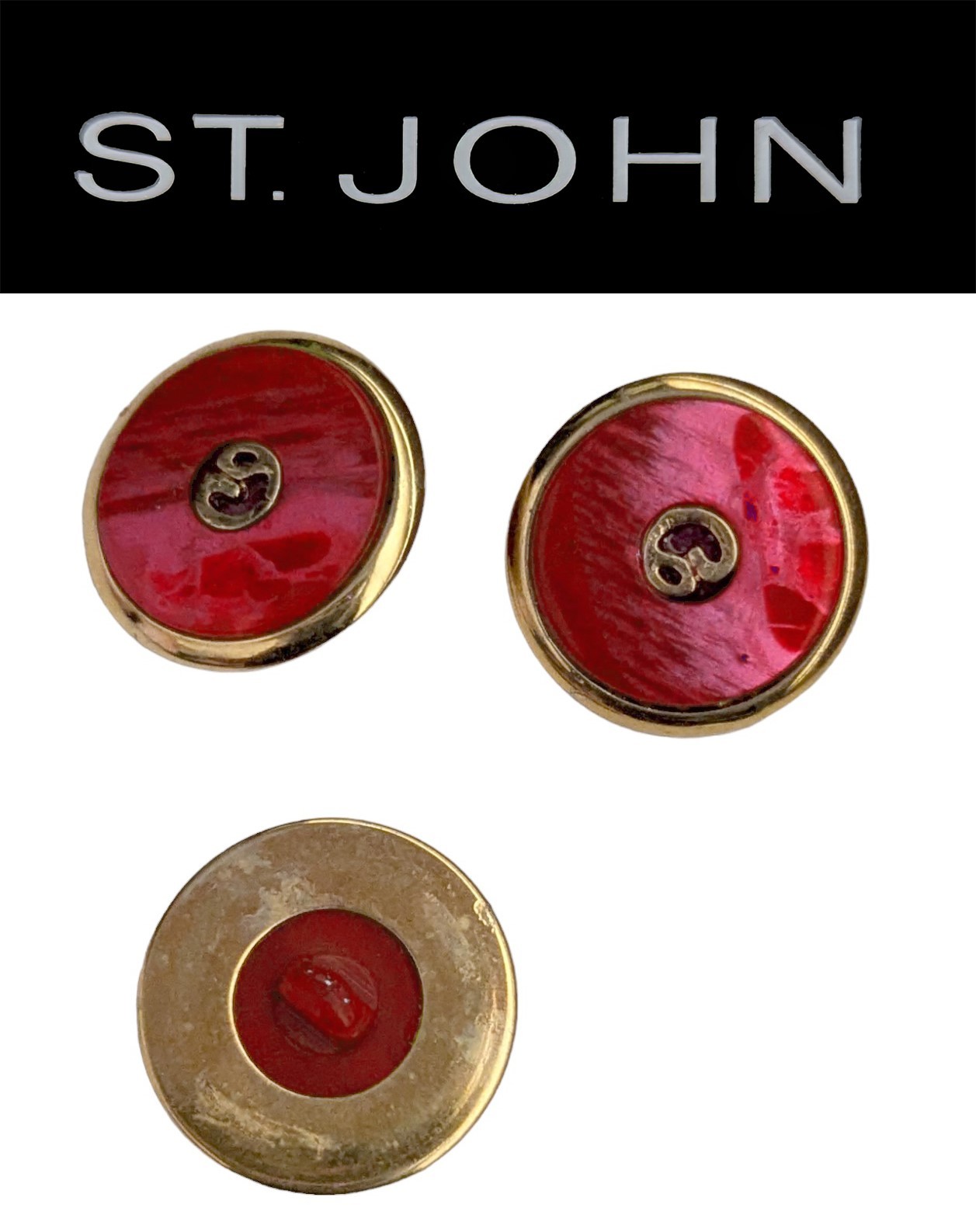 St John Knits (0.85 Inch) Gold Tone Raspberry Swirl Logo Buttons (3)
