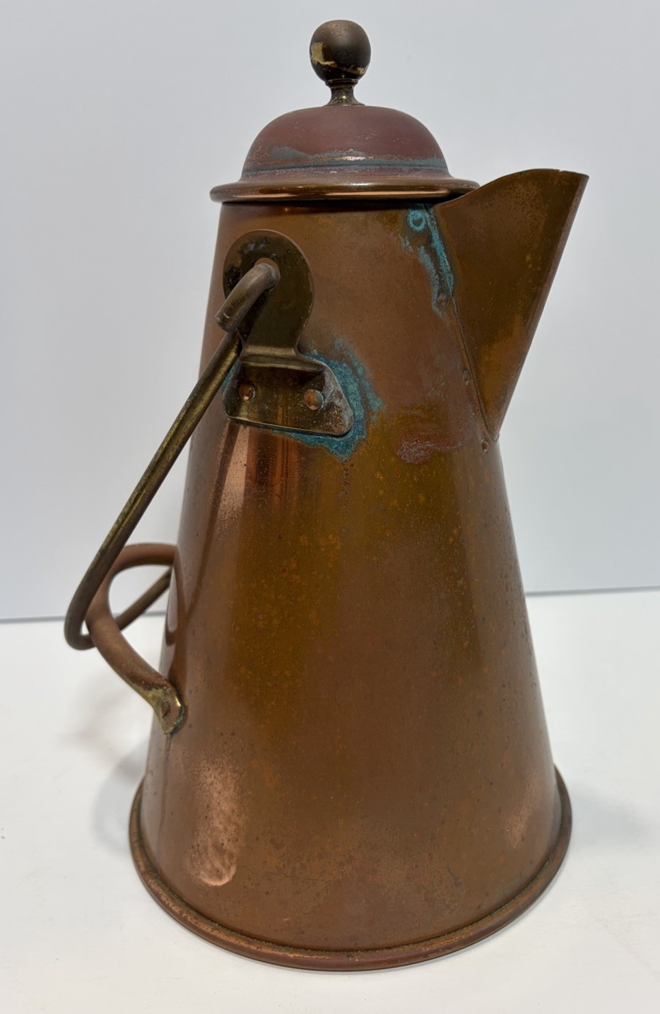 Vintage BM Bazar Moncorvo Portugal Copper Coffee Pot Pitcher Tin Lined Lid 10\