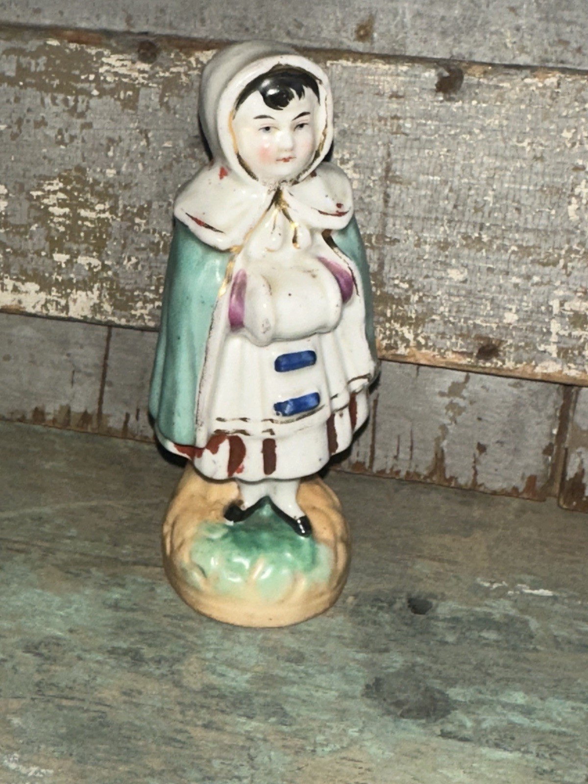 Antique Staffordshire Style Porcelain Girl Fairing Statue 