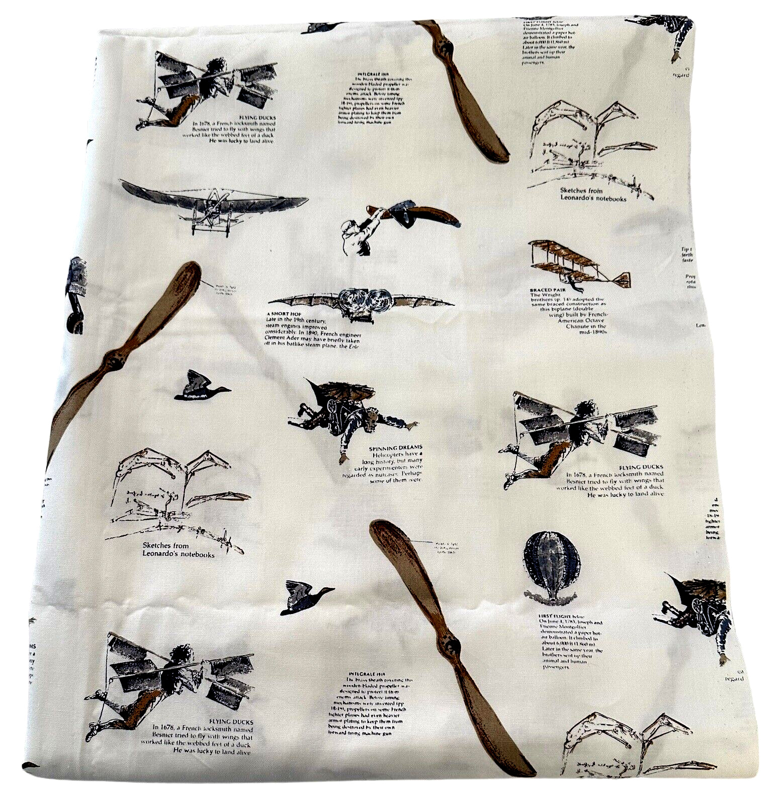 Vintage Aviation Aviator Airplane Print Fabric Lightweight Cotton 2 5/8 Yds 45\
