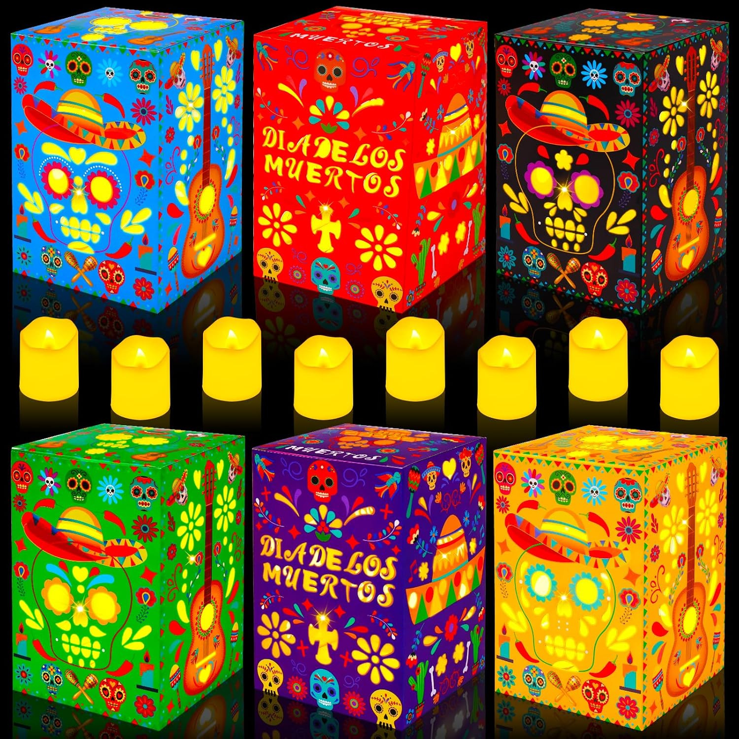 36Pcs Day of the Dead Decorations Sugar Skull Candle Holder Boxes