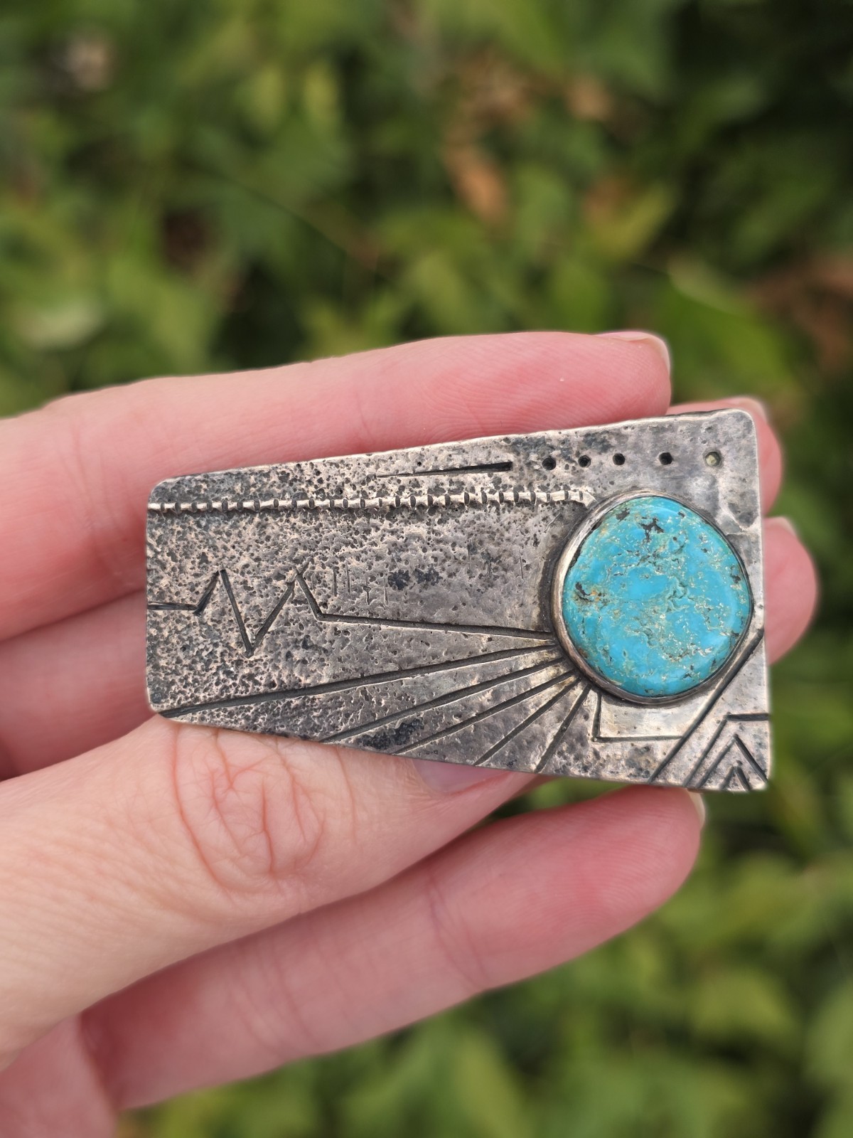VINTAGE NAVAJO FIDEL BAHE CAST TURQUOISE STERLING SILVER BELT BUCKLE