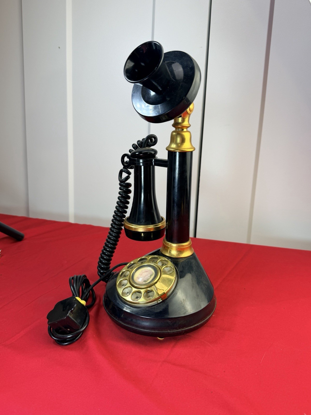 Vtg 1970s Roaring 20s Candlestick Rotary Telephone Black Gold Japan Prop