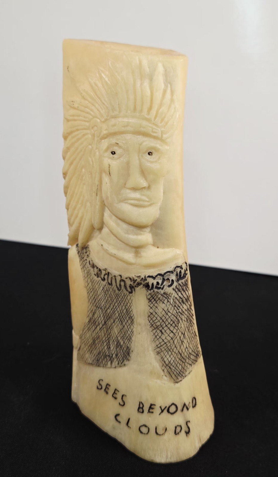 Vintage Hand Carved Sees Beyond Clouds Native American Style Figure Hand Made