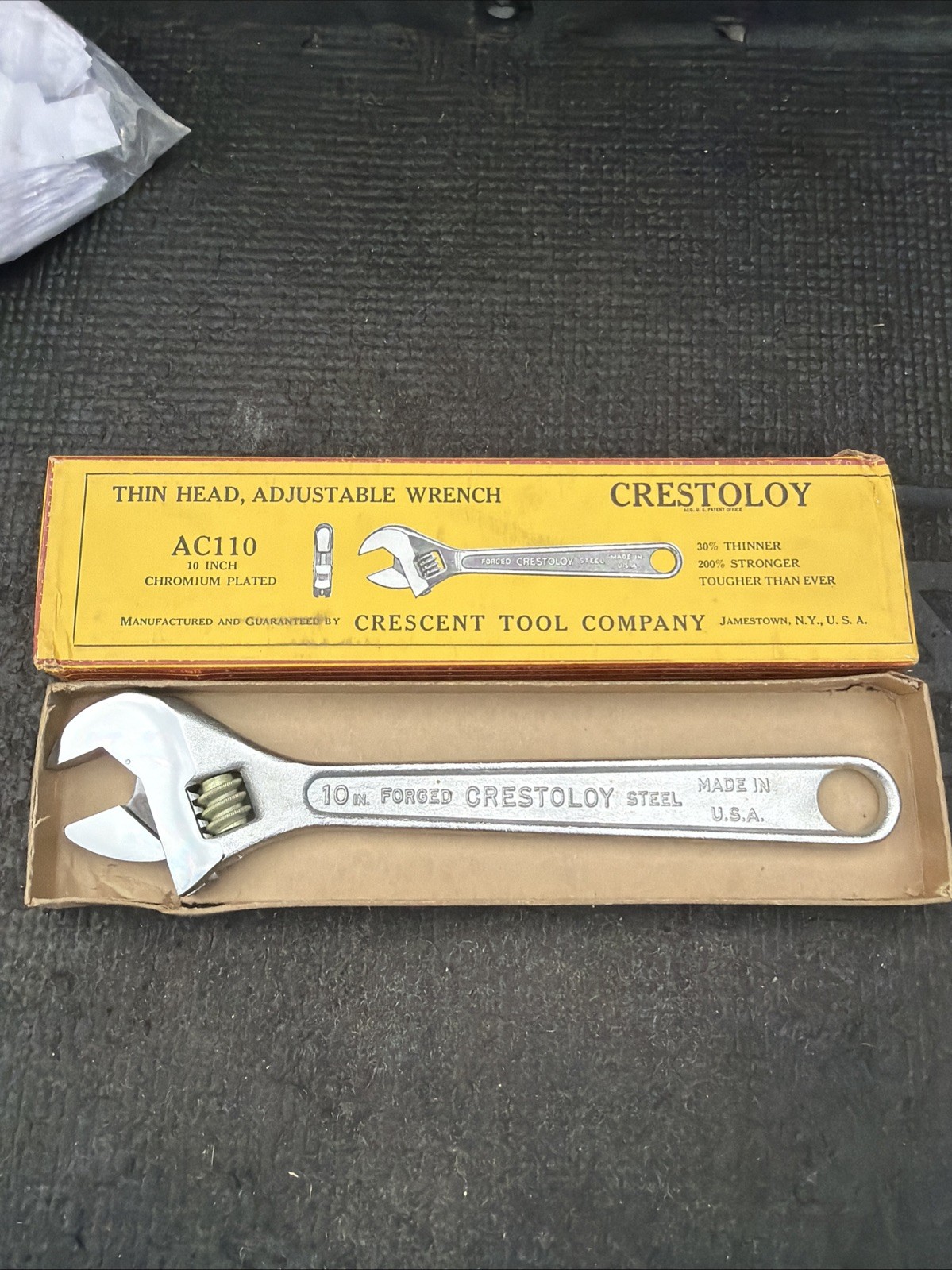 Rare Crescent Tool Company USA Nos 10” Adjustable Wrench AC-10 Crestoloy Chrome