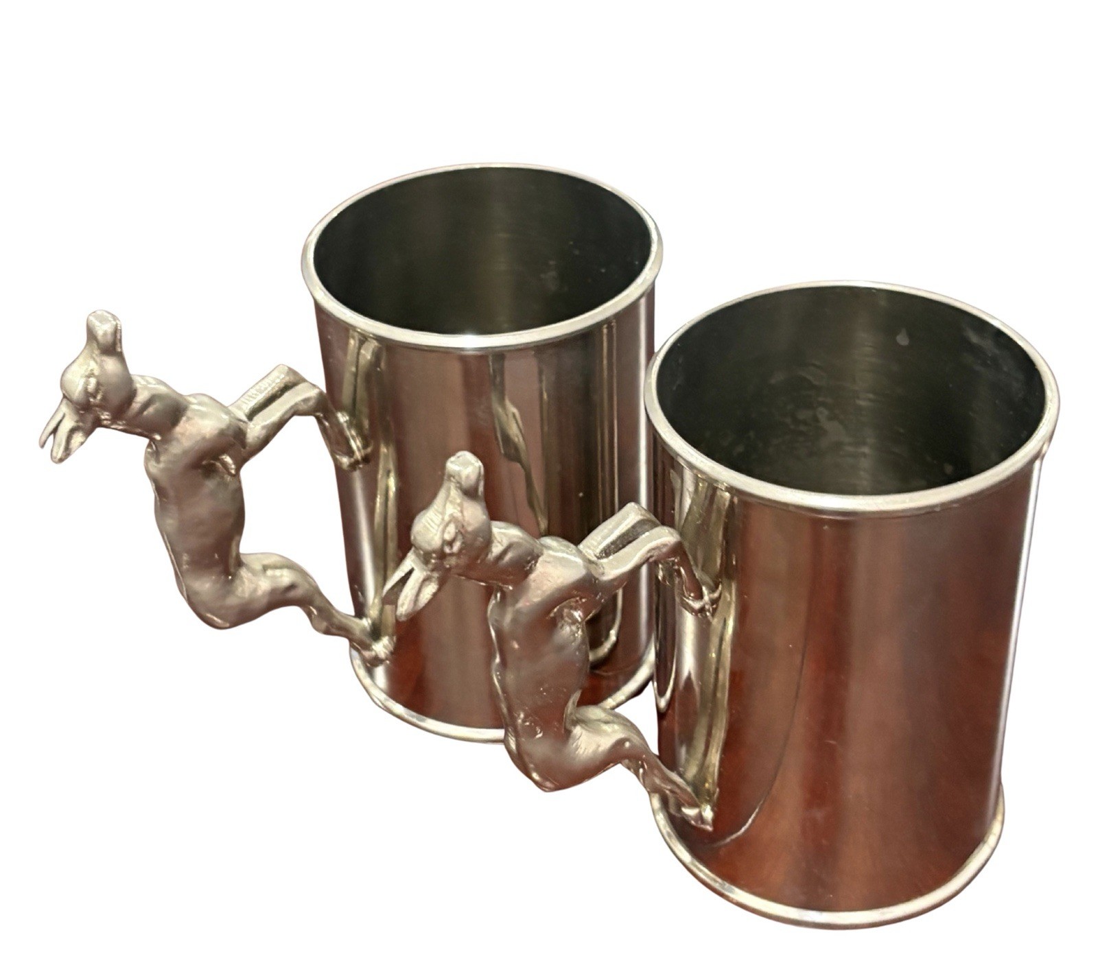 Pair Of Vintage Gucci Italy Silver-Tone Deer Handle Mugs