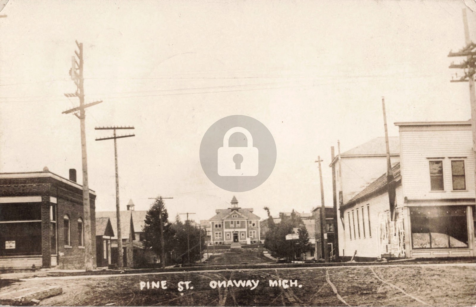 Street View Pine St., Onaway MI Michigan 1911 RPPC Photo Postcard COPY
