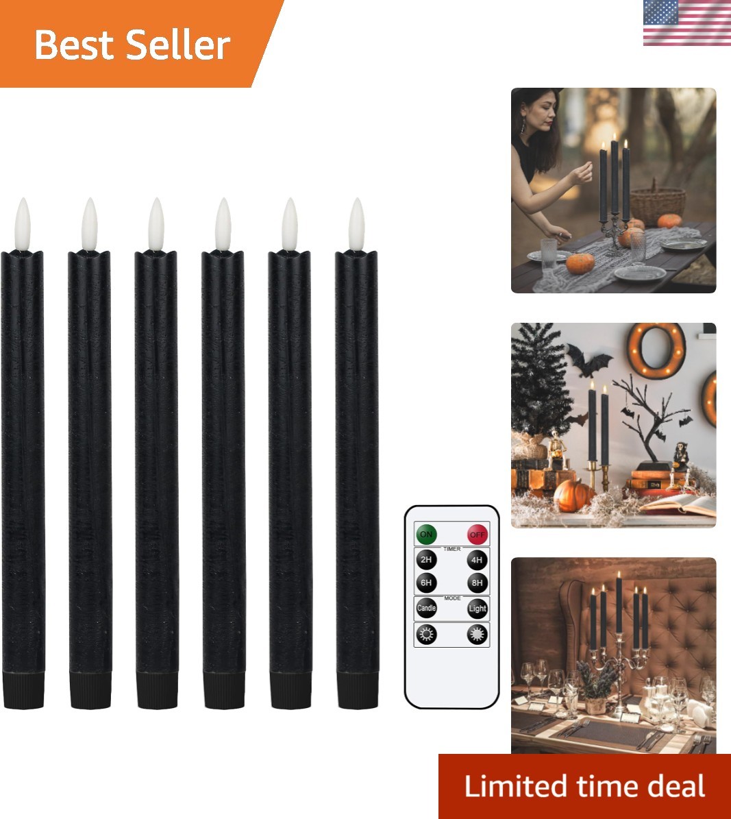 GenSwin Flameless Taper Candles LED Battery Operated Remote Timer Black