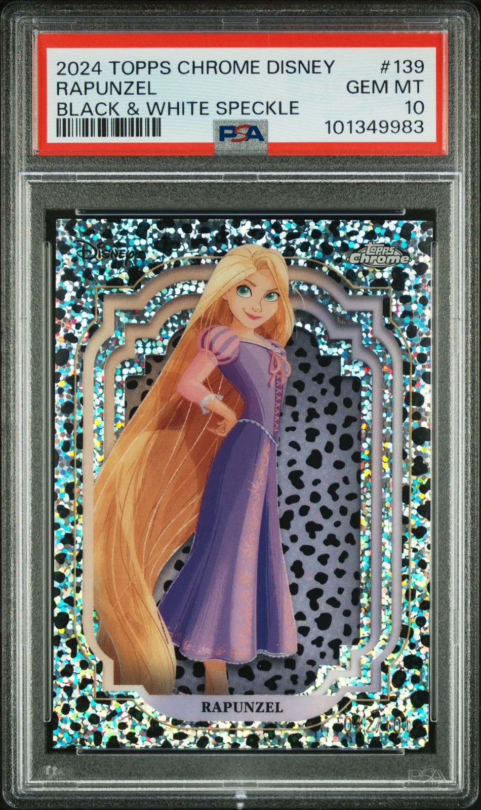 2024 Topps Chrome Disney Rapunzel /101 Black & White Speckle Refractor PSA 10 