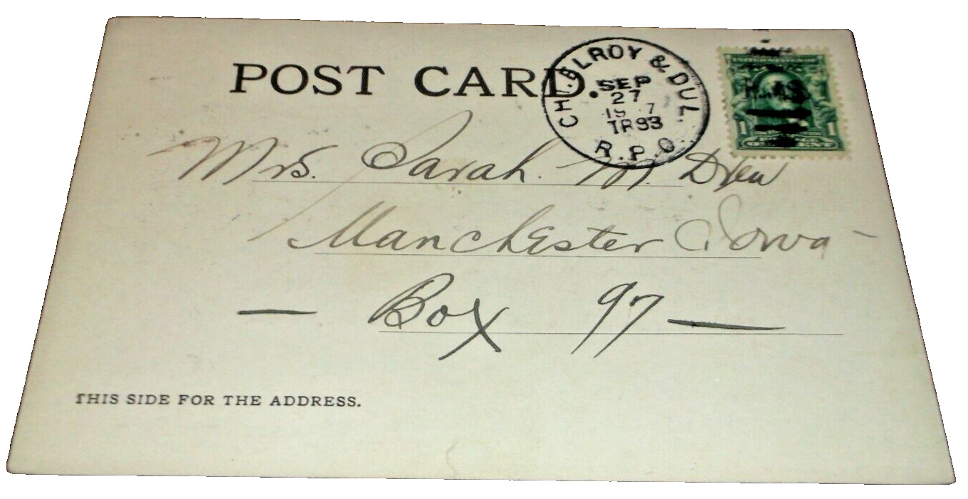 1907 C&NW CHICAGO & NORTH WESTERN ELROY & DULUTH RPO HANDLED POST CARD