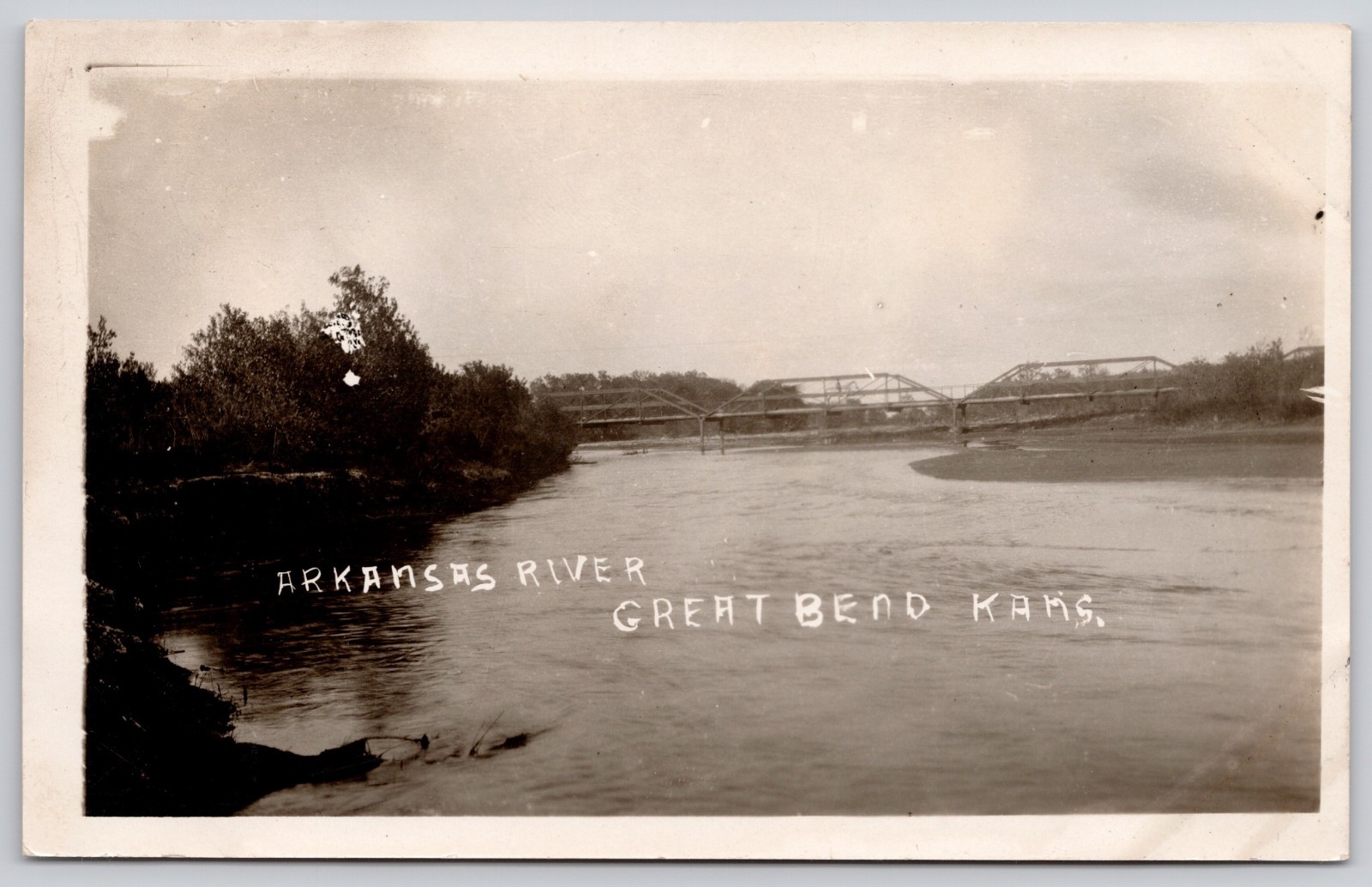 Arkansas River Bridge Great Bend Kansas KS RPPC Postcard c1910s