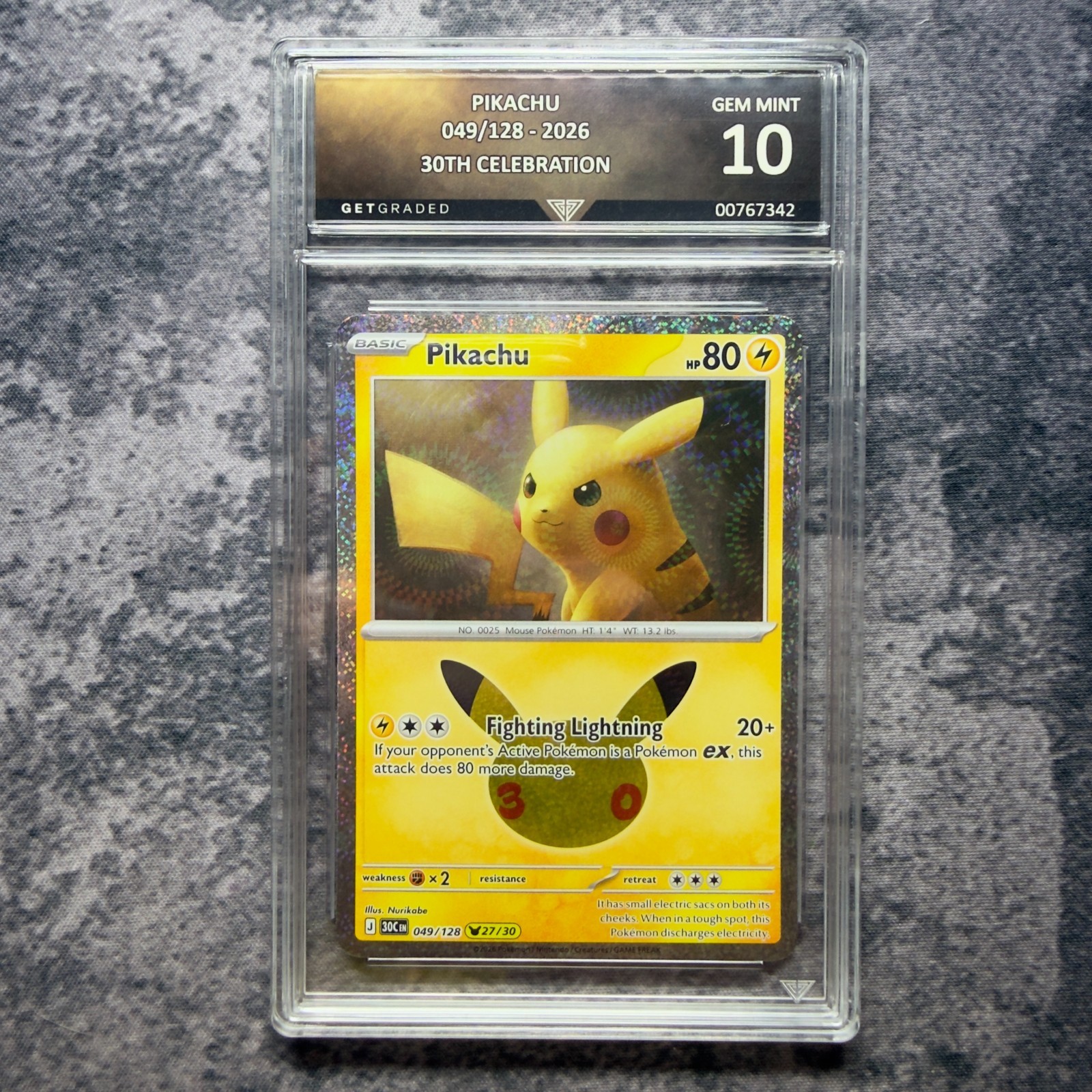 Pikachu 049/128 2026 Pokemon 30th Celebration GetGraded 10 Art Label