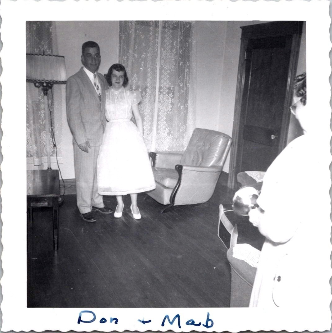 Vintage 1950s Black & White Snapshot Photo Don & Mab Couple Portrait Scalloped