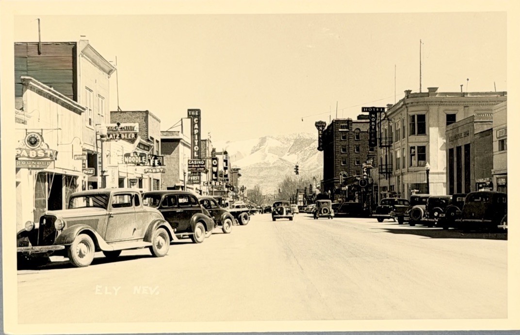 Ely, Nevada RPPC Aultman Street Scene, Business District Pabst Club Casino Signs