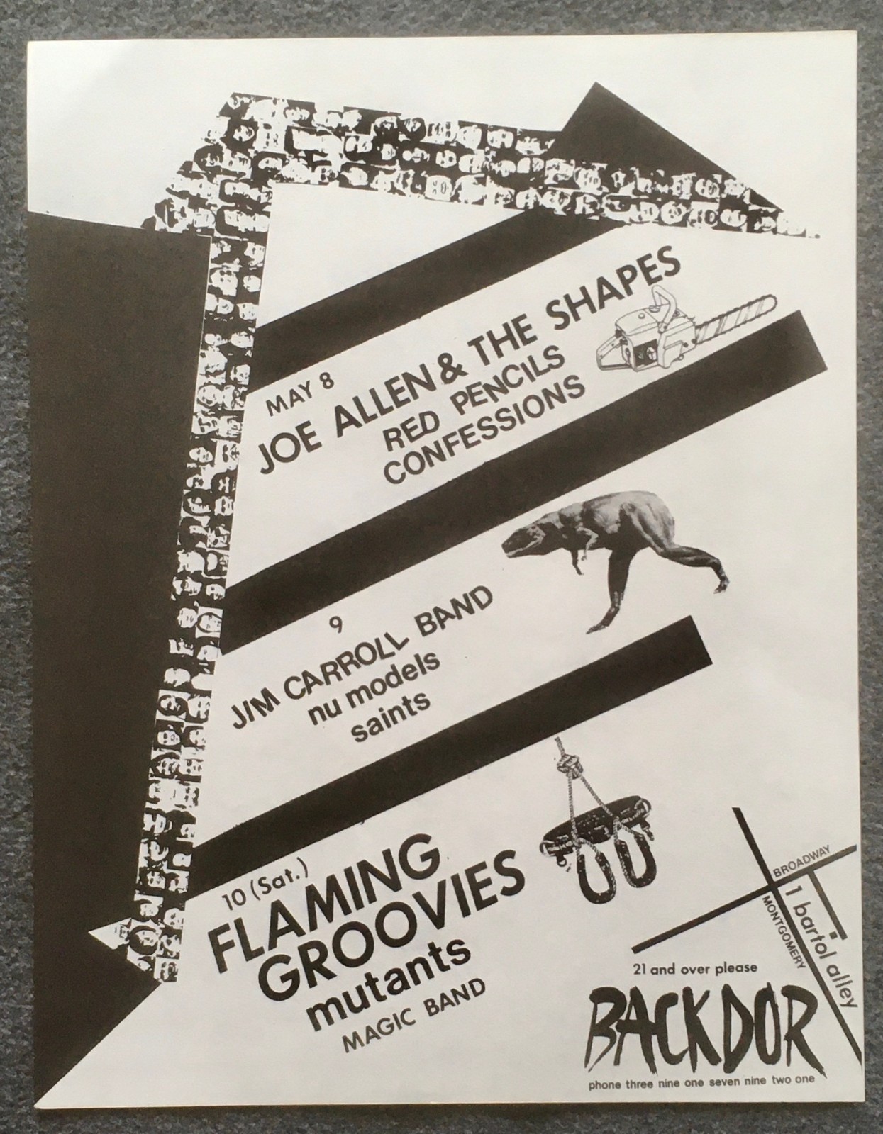 1980 Flyer Jim Carroll Nu Models Flamin Groovies Mutants Back Dor SF Backdor 1980 Flyer Jim Carroll Nu Models Flamin Groovies Mutants Back Dor SF Backdor