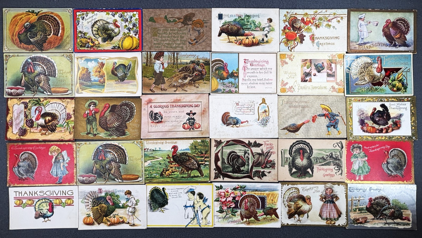 Vintage Thanksgiving Postcards Lot of 30 Antique Turkeys Embossed Holiday Greeti