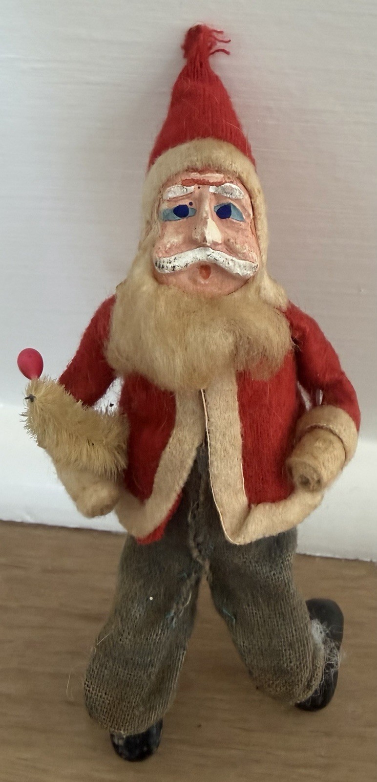 Antique VTG Composition Felt SANTA BELSNICKLE Figurine Christmas 5” Germany