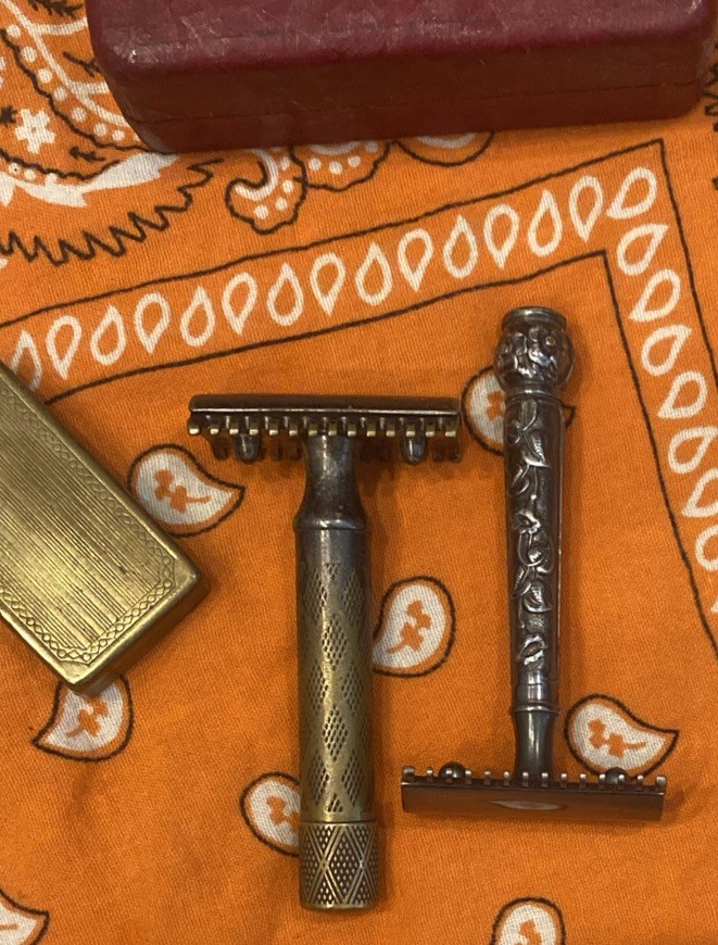Pair Of Vintage Antique 3-Piece Gillette Safety Razors ( Floral & New Standard )