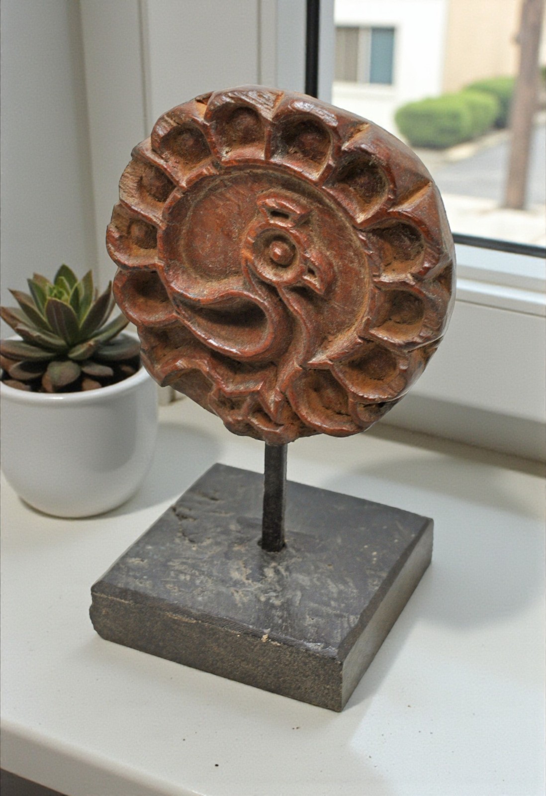 Antique Wooden Bird Carving Panel Plaque on Stand Original Old Hand Carved