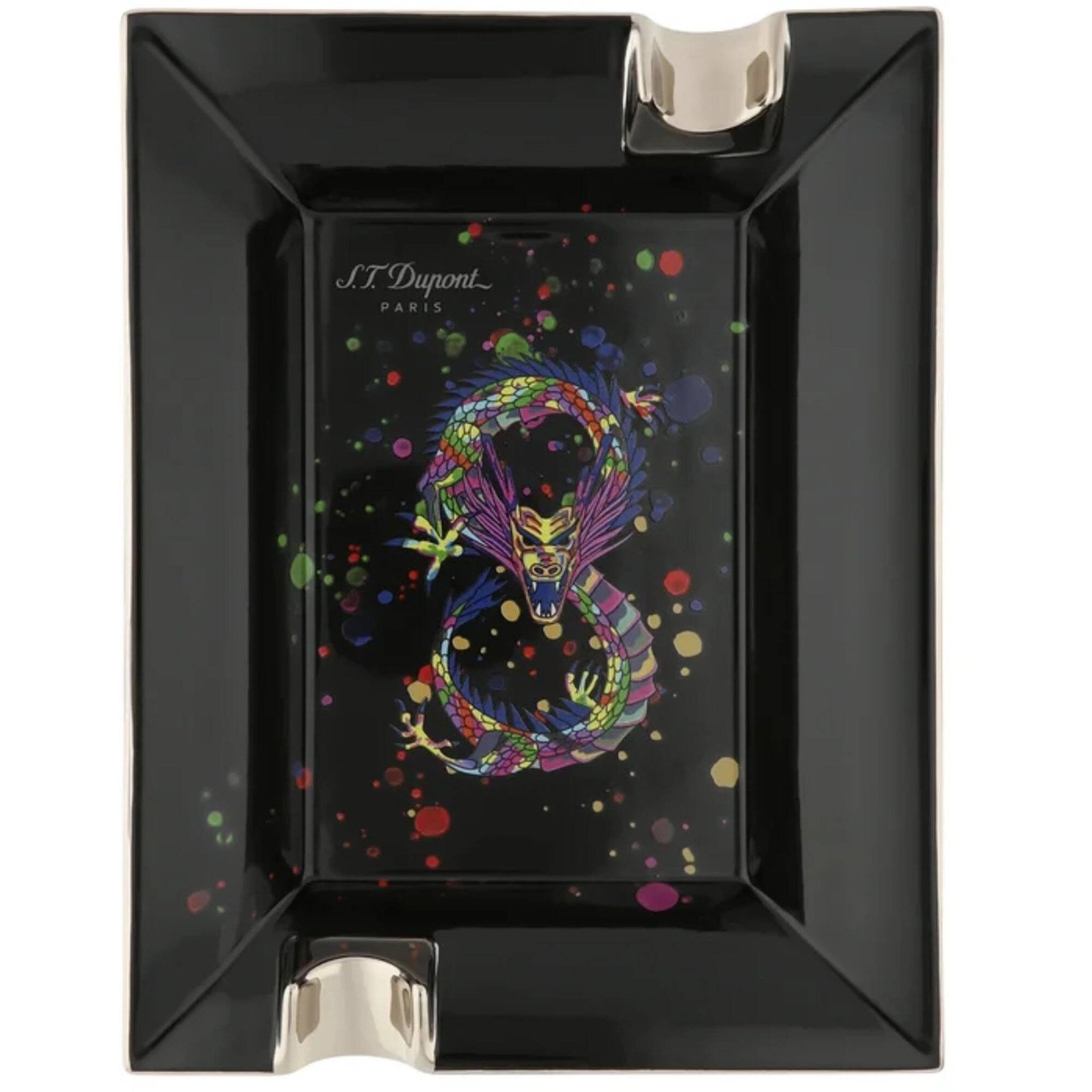 S.T. Dupont Ashtray Dragon Black Porcelain Emblematic with Confetti Cloud 006487