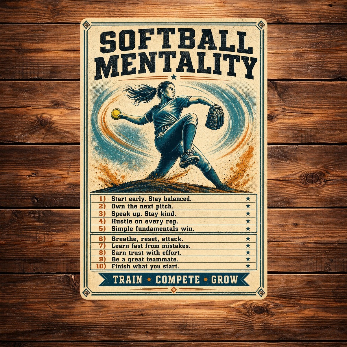 Softball Life Lessons Metal Sign Retro Positive Sports Room Wall Decor