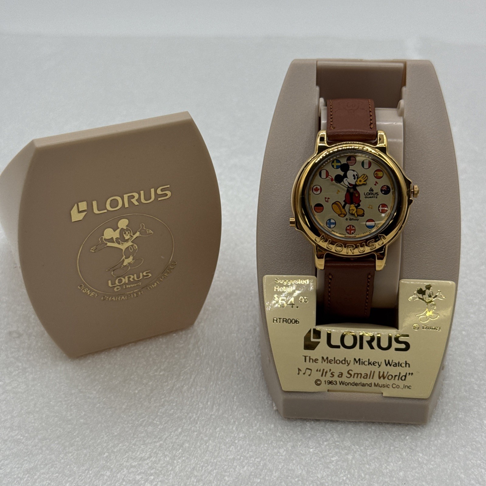 Vintage Lorus Disney Mickey Mouse Gold Musical Melody Watch Small World *READ*