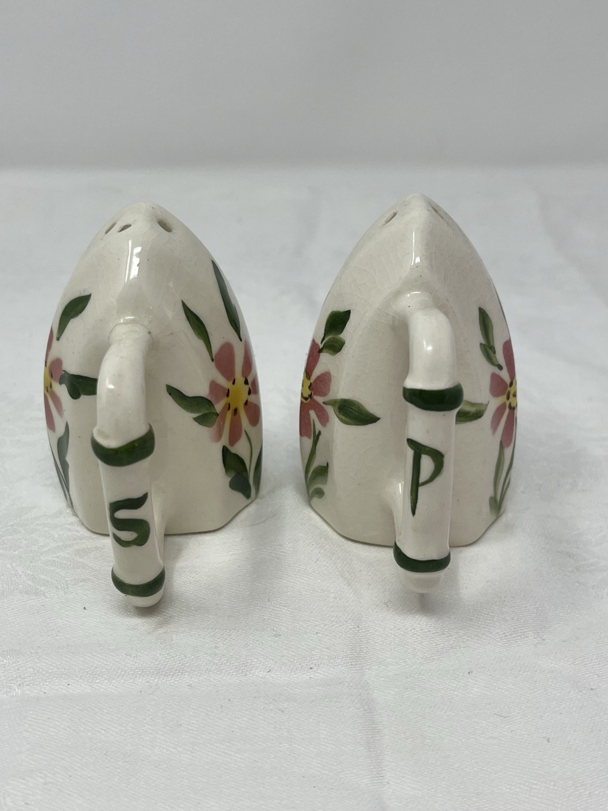 Vintage Hand Painted Ceramic Iron Salt & Pepper Shakers