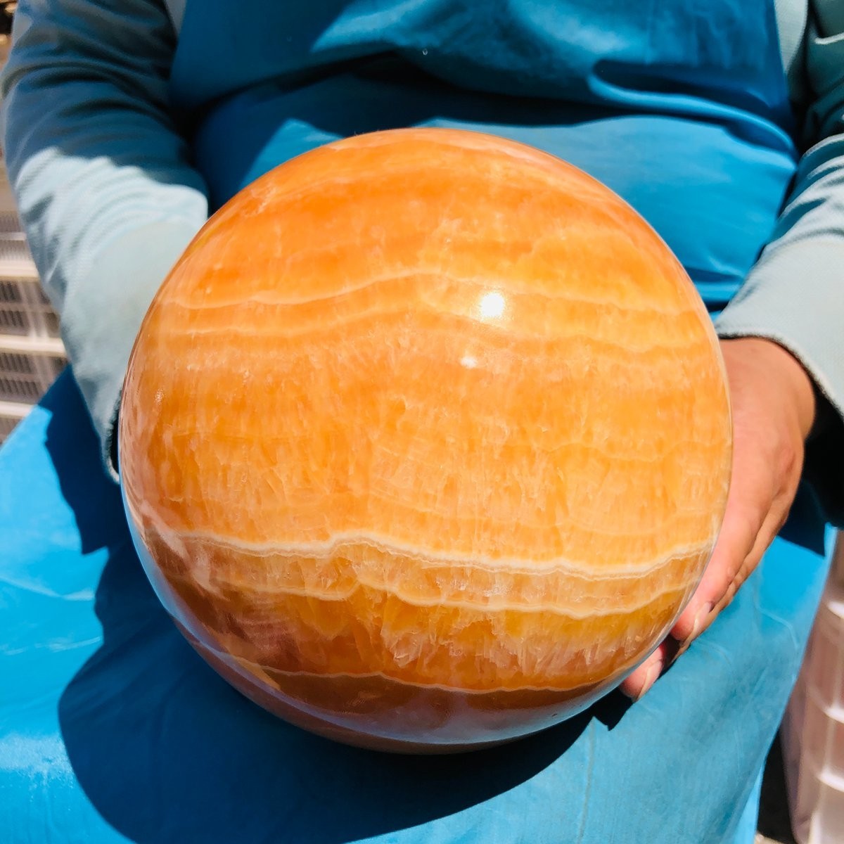 11.9 LB Natural Crystal Sphere Stunning Honey Tone Yellow Calcite Ball Healing