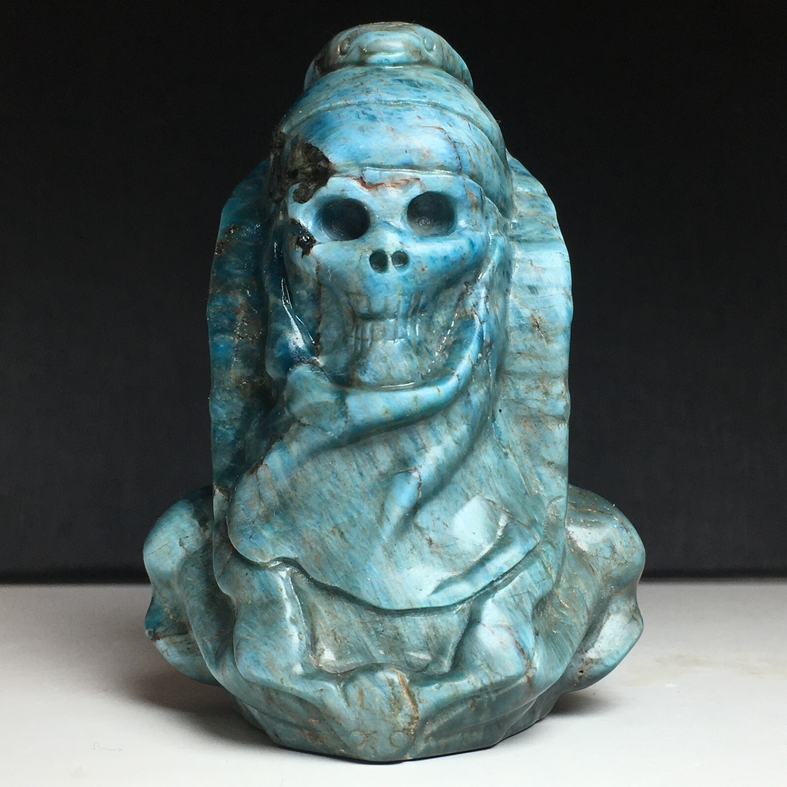 234g Natural Crystal Specimen.Blue Apatite. Hand-carved.Exquisite Skull Mage.EV