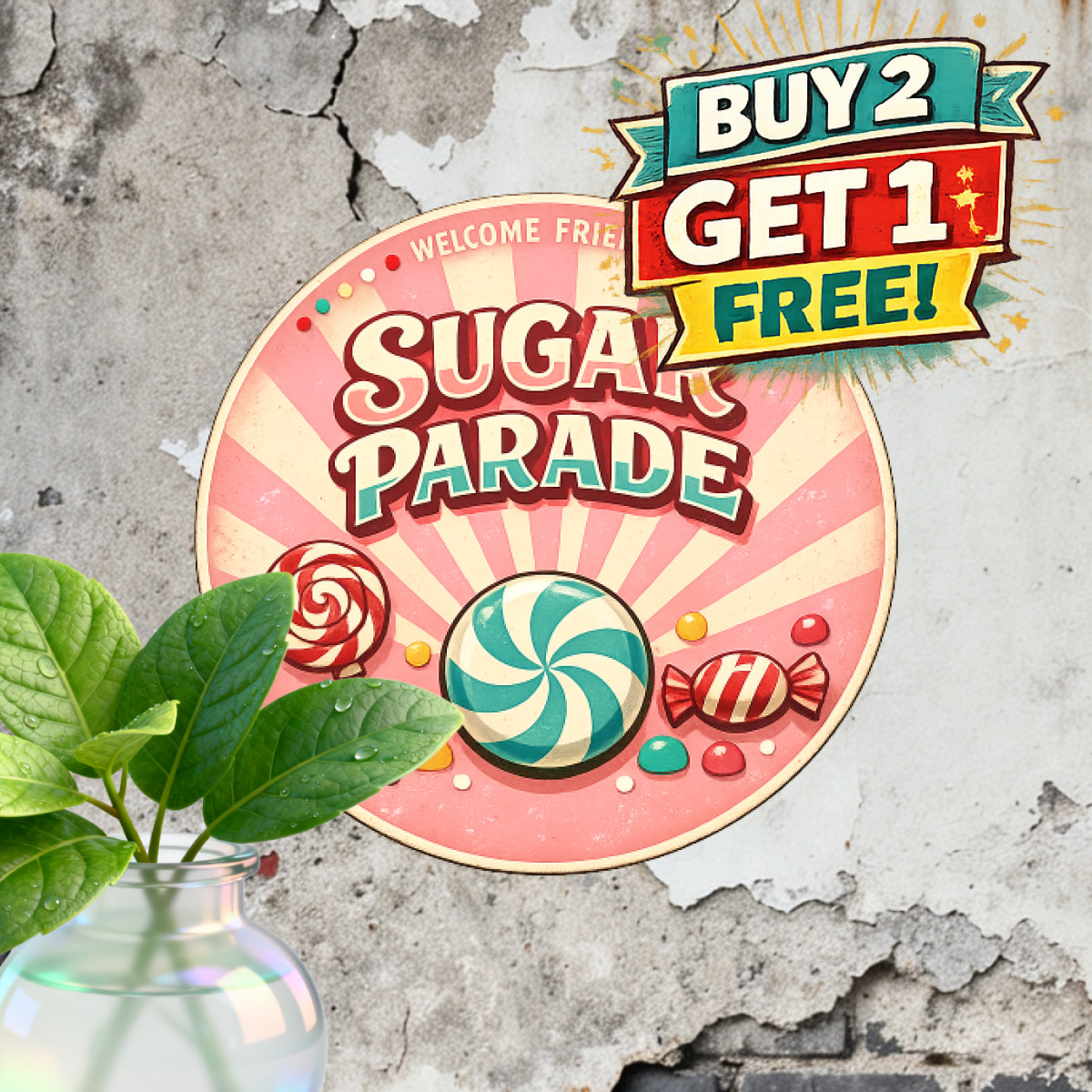Retro Candyland Sugar Sweets Parlor Round Tin Sign 8x8 Diner Metal Wall Plaque