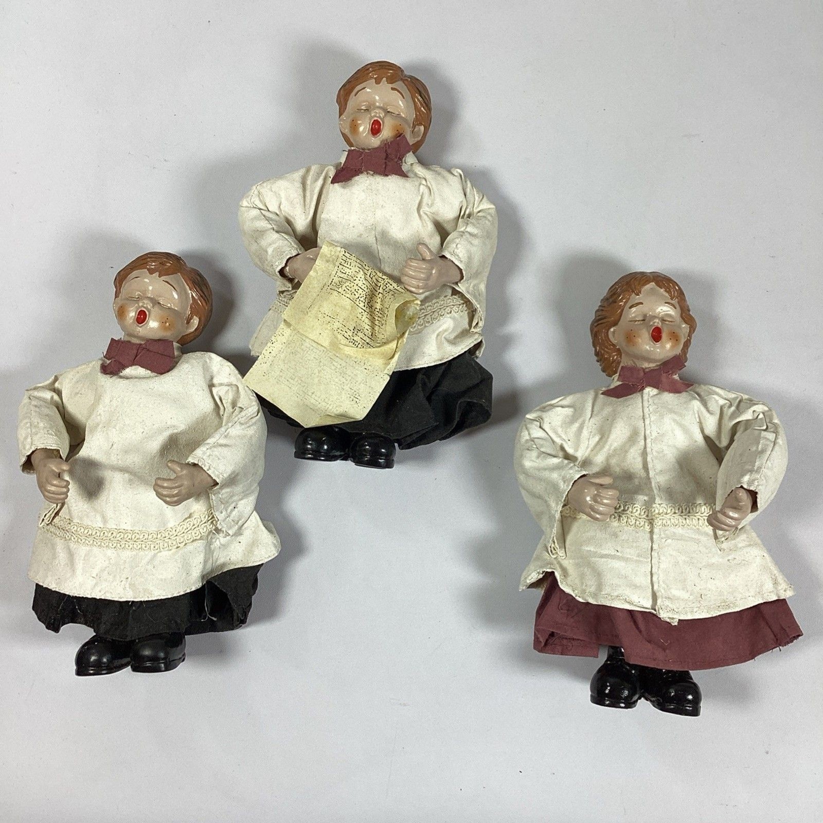 Christmas Singing Choir Boys Trio Paper Mache Figurines Set of 3
