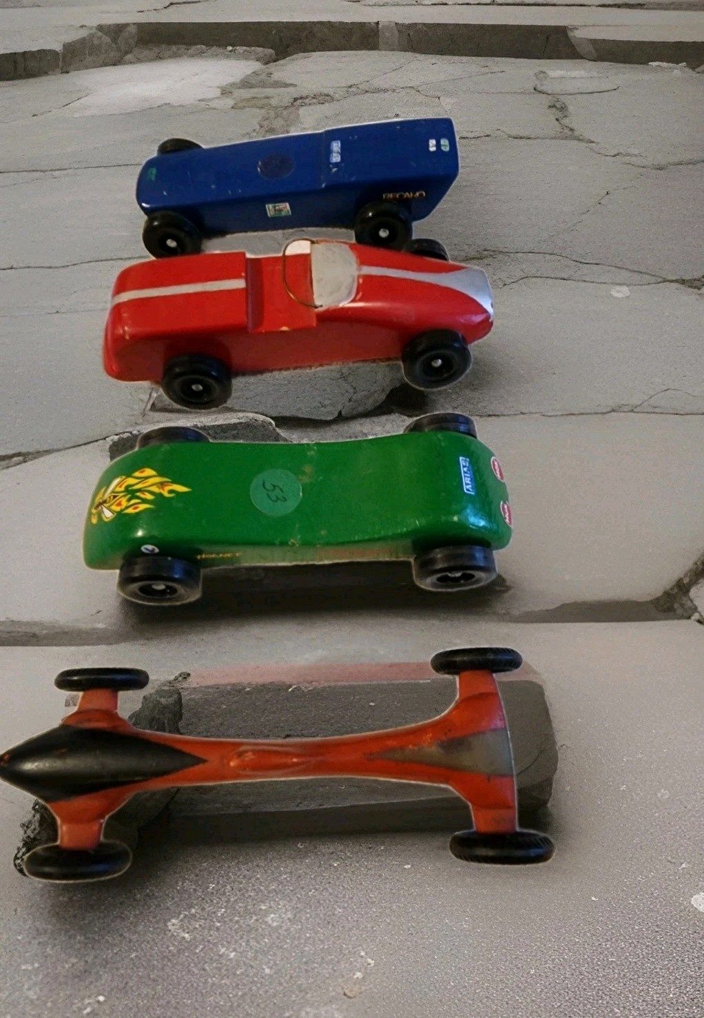 4 Vtg Pinewood Derby Custom Race Cars - Handcrafted from Wood - Cub/Boy Scouts 
