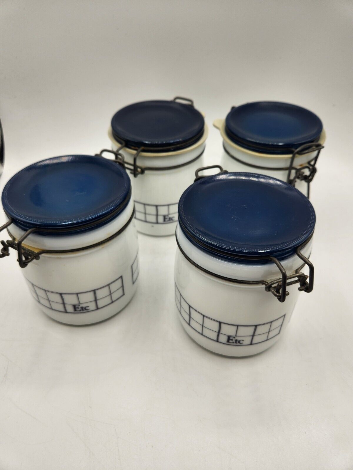 Vintage Wheaton ETC Milk Glass Jar 1/2 Liter Canister Storage Navy Blue - Qty 4